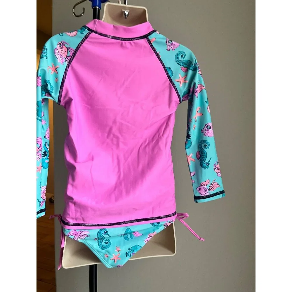 New w/o tags: Girls 2 piece rash‎ guard swimsuit size 6